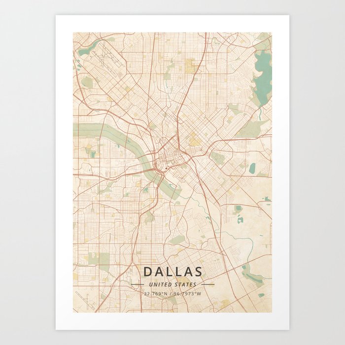Dallas, United States - Vintage Map Art Print
