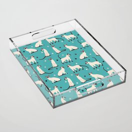 Siamese Cat and Paws Teal Blue Acrylic Tray