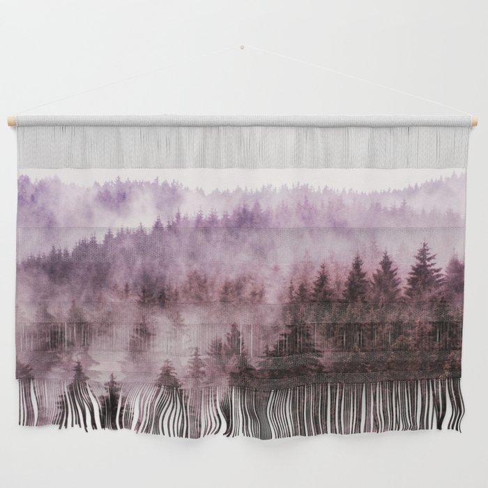 Why Don't We Disappear // A Fuchsia Raspberry Fairytale Forest With Trees Covered In Magic Fog  Wall Hanging
