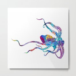 Colorful Purple Octopus Art Watercolor Gift Ocean Life Art Metal Print