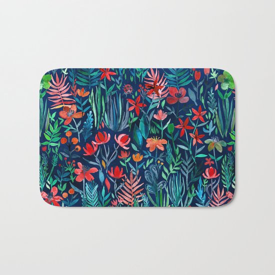 Tropical Ink - a watercolor garden Bath Mat
