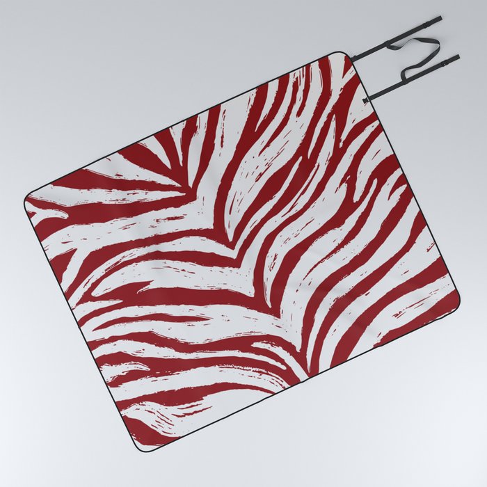 Tiger Stripes -Red & White - Animal Print - Zebra Print Picnic Blanket