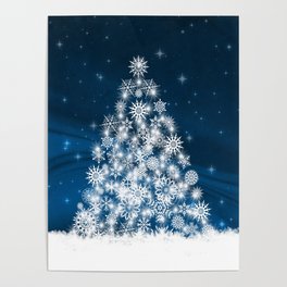 Blue Christmas Eve Snowflakes Winter Holiday Poster