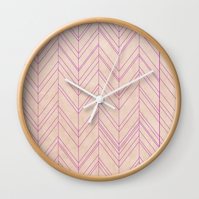  Watercolor Purple And Blush Pink Chevron Zigzag Herringbone Pattern Geometrical Abstract Wall Clock