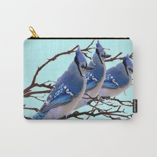 THREE AMERICAN BLUE JAYS ART WINTER ART Carry-All Pouch