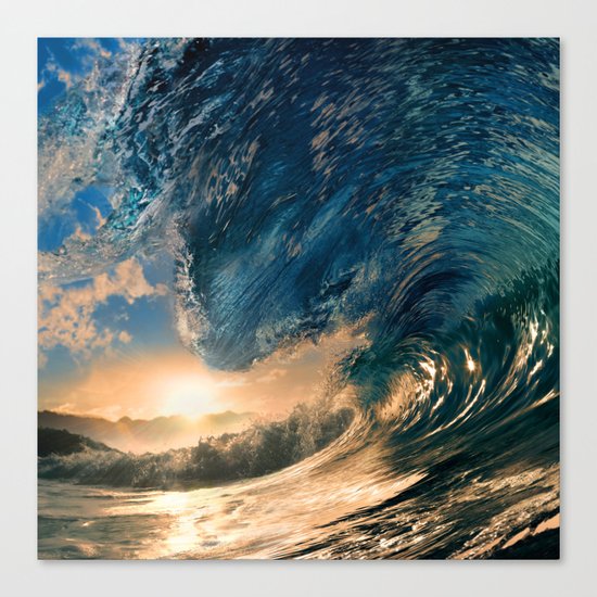 Beach - Waves - Ocean - Sun - Clouds - Blues - Sundown Canvas Print