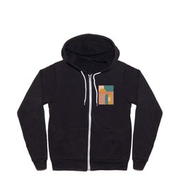 Geometric Shapes Color Block in Green, Gold, and Rust Zip Hoodie