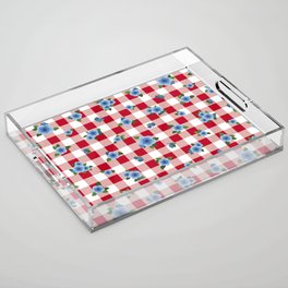 Blue Roses All Over - red check Acrylic Tray