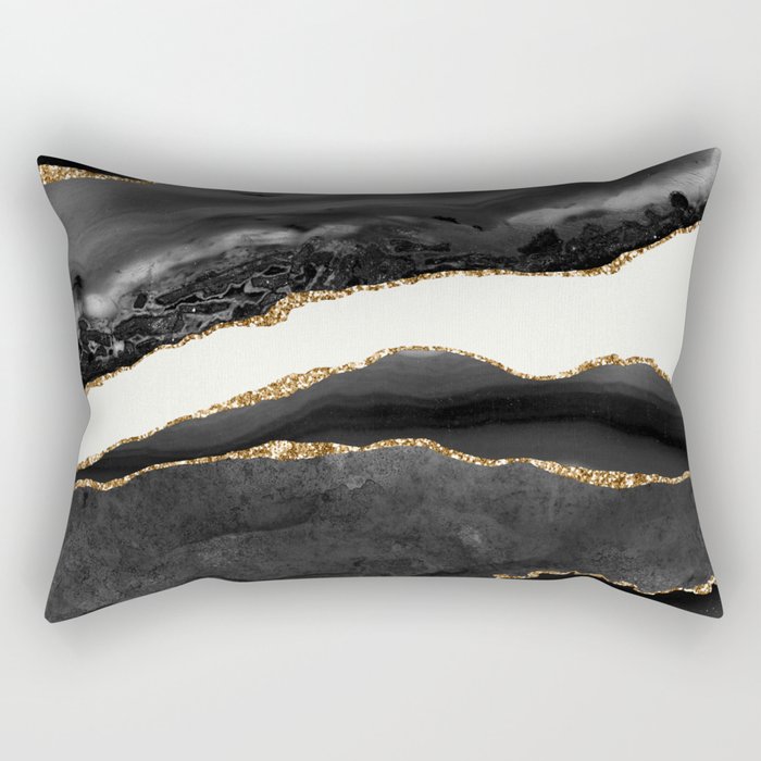 Into the Great Wide Open Black and Gold Agate Rectangular Pillow