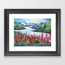 Alaska Glacier with Fireweed Framed Art Print