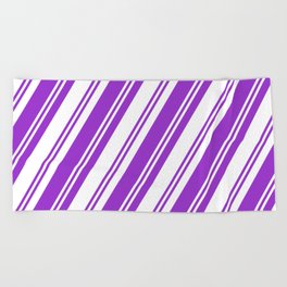[ Thumbnail: Dark Orchid & White Colored Lined/Striped Pattern Beach Towel ]