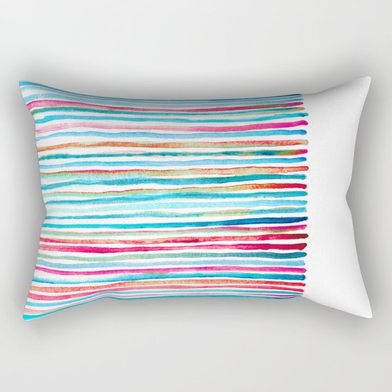 Watercolor Stripes in Pink, Coral, Blue & Aqua Rectangular Pillow