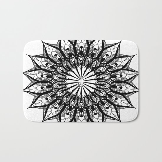 black and white flower Bath Mat