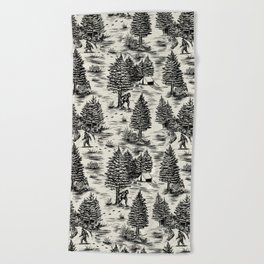 Bigfoot / Sasquatch Toile de Jouy in Black Beach Towel
