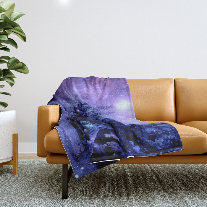 Galaxy Winter Forest Lavender Purple Blue Throw Blanket