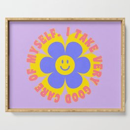 I take very good care of myself - cute self care smiley flower Serving Tray