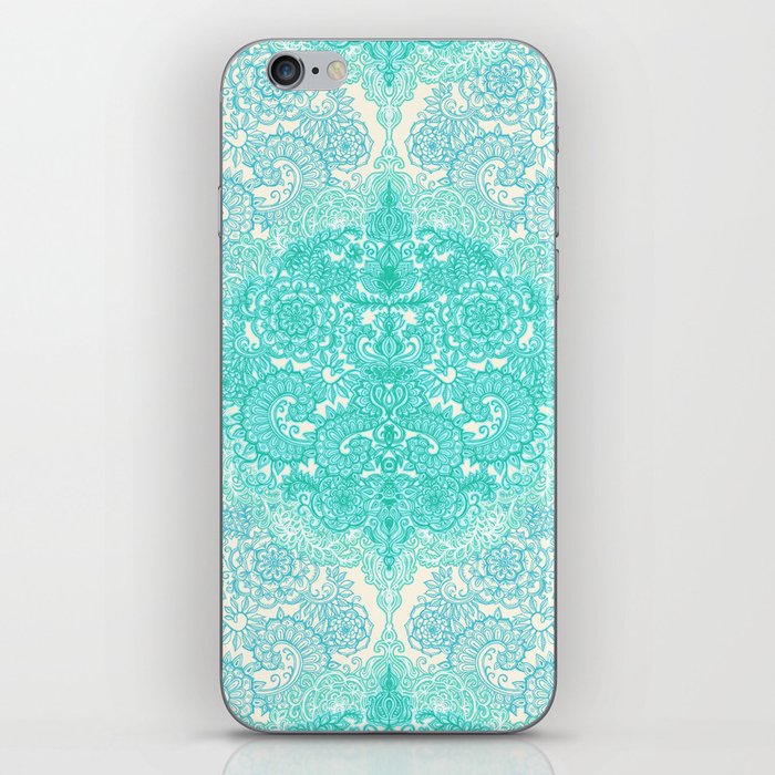 Happy Place Doodle in Mint Green & Aqua iPhone Skin