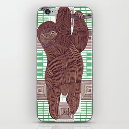 Cute smiling sloth hanging from tree branch iPhone Skin