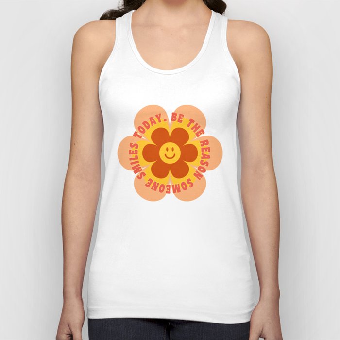 Be the reason someone smiles today - 60s 70s retro cherry blossom smiley typography  Tank Top