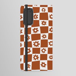 Hand Drawn Checkered Daisy Pattern (burnt orange/white) Android Wallet Case