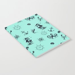 Mint Blue And Blue Silhouettes Of Vintage Nautical Pattern Notebook