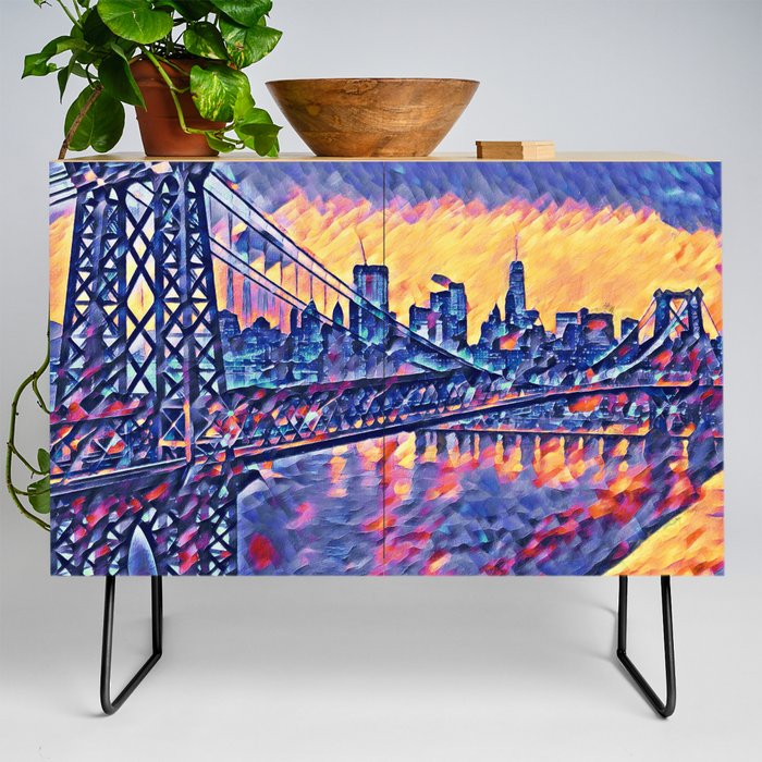 Colorful sunset over New York City Credenza