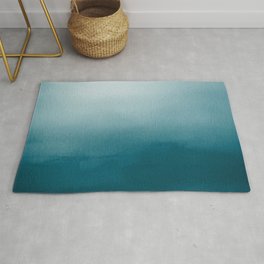 Tropical Dark Teal Inspired by Sherwin Williams 2020 Trending Color Oceanside SW6496 Watercolor Ombre Gradient Blend Abstract Art Area & Throw Rug
