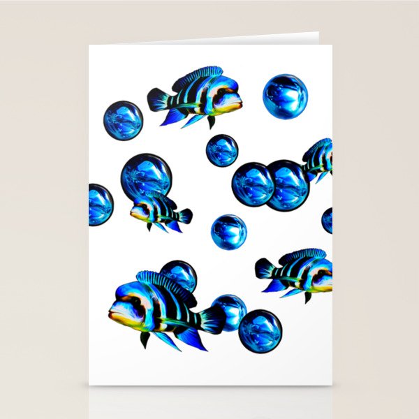 Frontosa Cichlid School With Bubbles Aquarium Fish Keeping Stationery Cards by Kiera Smith