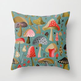 Mushroom Collection – Mint Throw Pillow
