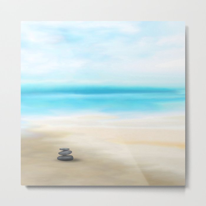 Beach Cairn - Abstract Ocean Landscape Metal Print