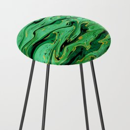 Emerald green and black fluid art, bright green marble texture Counter Stool