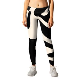 Retro Liquid Swirl Abstract in Black and Almond Cream 2 Leggings | Trendy, Painting, Abstract, Aesthetic, Digital, Kierkegaard Design, Contemporary, Psychedelic, Cool, Modern 
