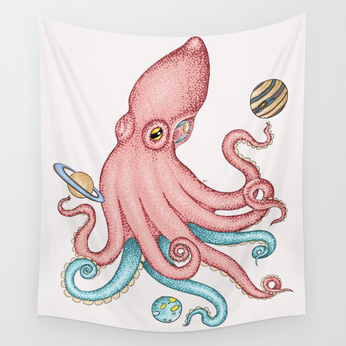 Octopus Kraken Octoverse Cosmic Dancer Ink Art Wall Tapestry