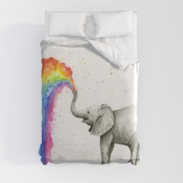 Baby Elephant Spraying Rainbow Duvet Cover