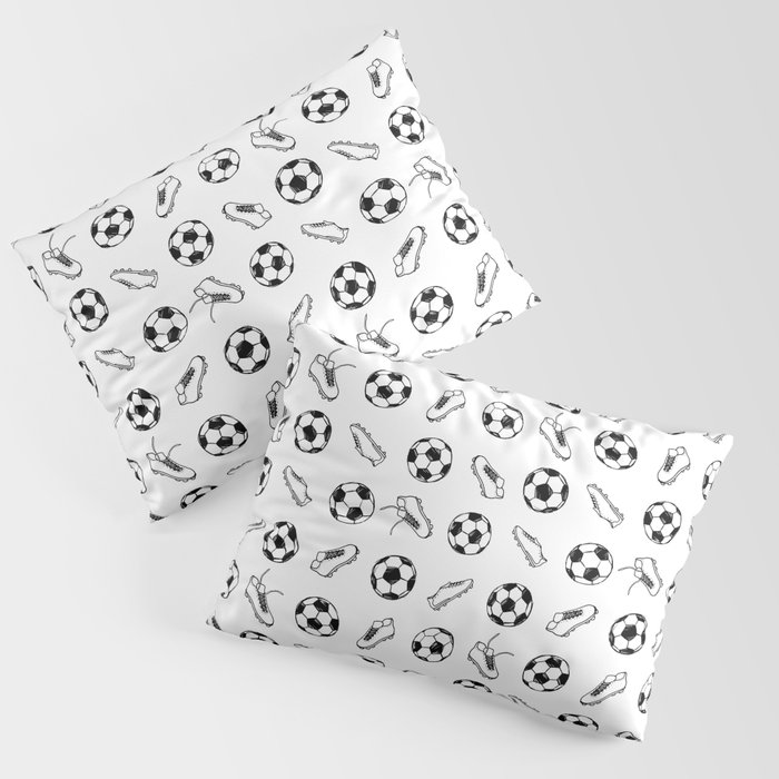 Soccer balls and boots doodle pattern. Digital Illustration Background Pillow Sham