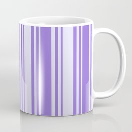 [ Thumbnail: Purple and Lavender Colored Striped Pattern Coffee Mug ]