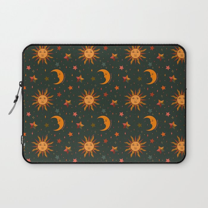 Folk Moon and Star Print in Teal Laptop Sleeve