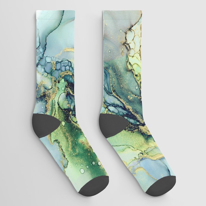 Lush Green Reptile Texture Abstract Ink  Socks