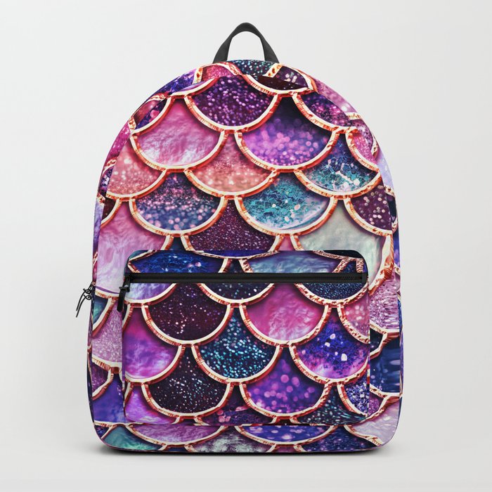 Pink & Purple Trendy Glitter Mermaid Scales  Backpack