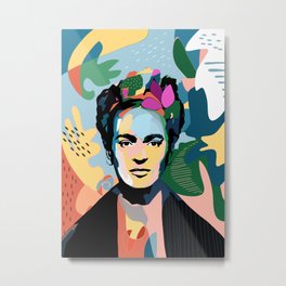 Mexican woman with flowers in her hair, Frida's flowers; Kahlo in colors Metal Print