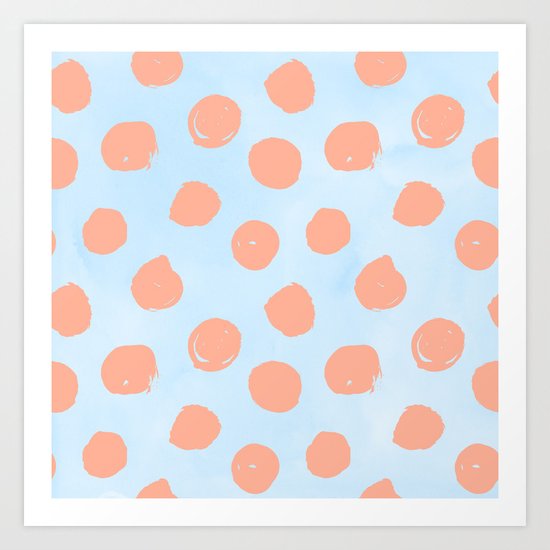 Sweet Life Dots Peach Coral Pink + Blue Raspberry Art Print