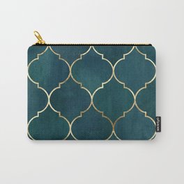 Emerald Golden Moroccan Quatrefoil Pattern II Carry-All Pouch