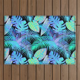 Tropical Fluorescent Palm Leaves Outdoor Rug