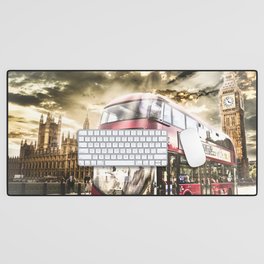 London bus and the houses of parliament  Desk Mat