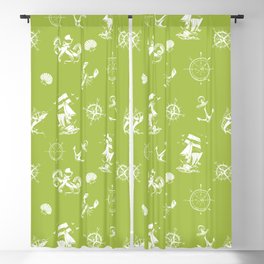 Light Green And White Silhouettes Of Vintage Nautical Pattern Blackout Curtain