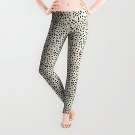 Hand-drawn dots, Black and Cream, Vintage Polka Dots, Scattered Dots Leggings