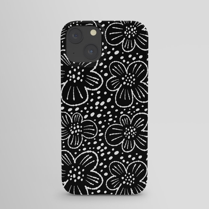 Black and white flowers pattern iPhone Case