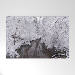 Winter Stream( Black and White Color Photograph) Welcome Mat