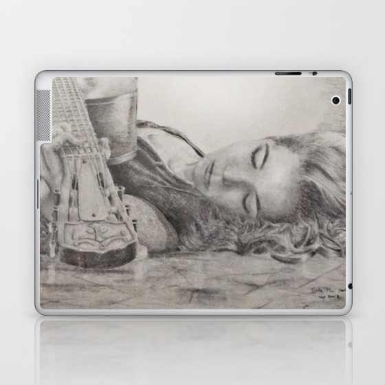Pencil Drawing Of Guitar Girl Laptop Ipad Skin By