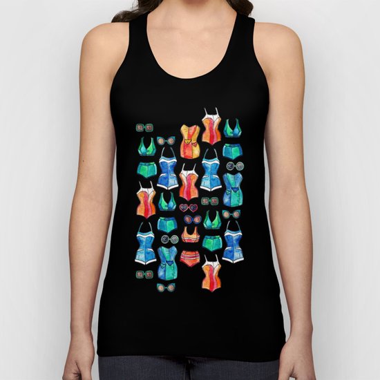 Sixties Swimsuits and Sunnies on white Unisex Tank Top